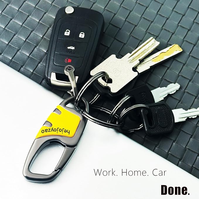 Keychain Carabiner Clip,Heavy Duty Belt Loop Car Key Ring Holder | Durable metal build, mens EDC accessory, 4 key rings, secure locking D-ring, fits belt loops, holds home, car key fobs