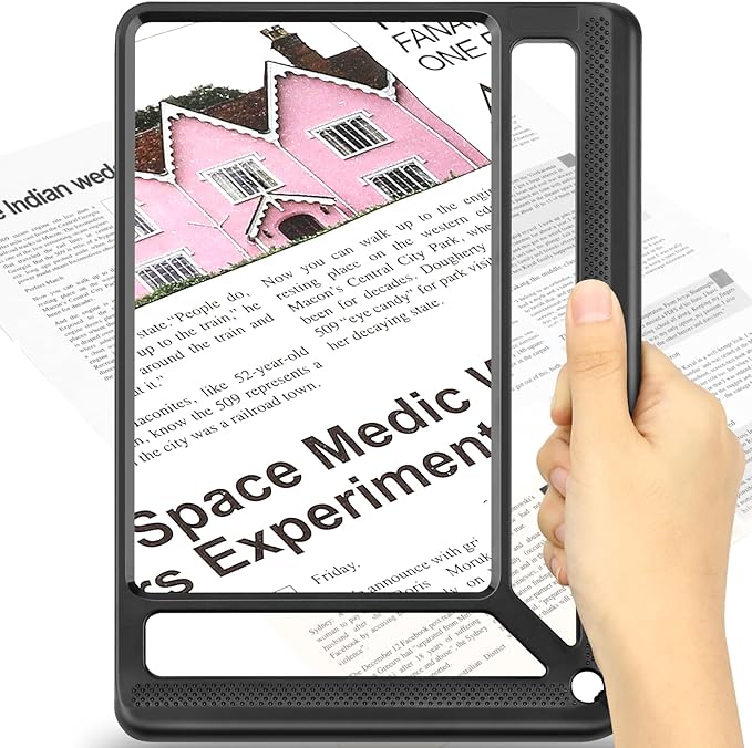 AKKYCVS 5X Full Page Magnifying Glass for Reading, Lightweight Rectangular Magnifier Provides Large Book Page Viewing Area, Upgraded Handheld Magnifier for Reading Small Prints for Seniors, Low Vision