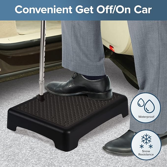 Non Slip One Step Stool for Seniors, Adults, Indoor/Outdoor Portable Stair Assist, Mobility Step Stool for Bedside, Car, Kitchen, Bathroom, Black