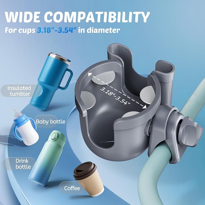 Walker Cup Holder with Phone Holder, Stroller Wheelchair Bike Accessories | Universal Cup Holder Attachment for Rollator Mobility Scooter, Elderly Seniors Gifts, Accessories for Doona, Uppababy, Nuna