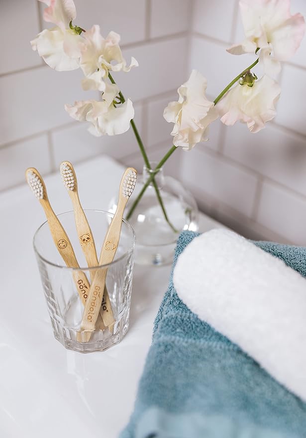 Gondola Kids Bamboo Toothbrush - 4 Pack Soft Bristles Toothbrush with Wooden Handle - Manual Toothbrushes for Boys & Girls - Christmas Stocking Stuffers Idea