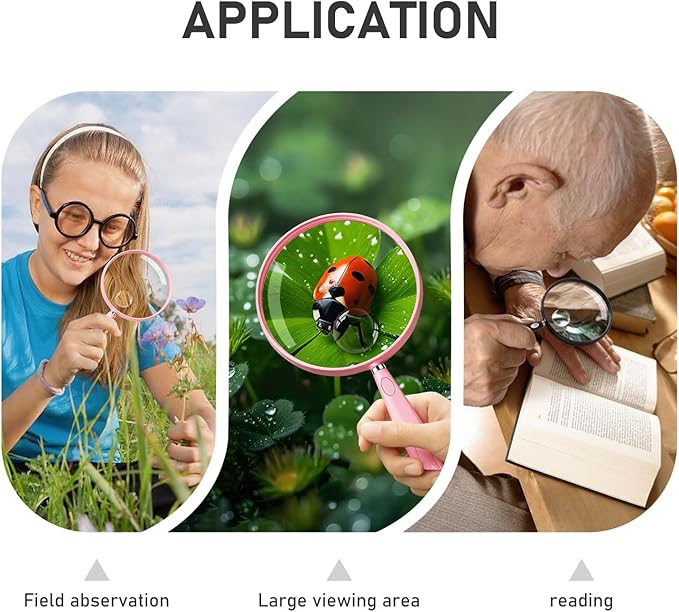 Feosky Handheld Reading Magnifier, Magnifier, 90mm Shatterproof Lens, Non-Slip Handle for Adults Close Work, Seniors Reading and Nature Exploration, Hobby Observation(Silver)