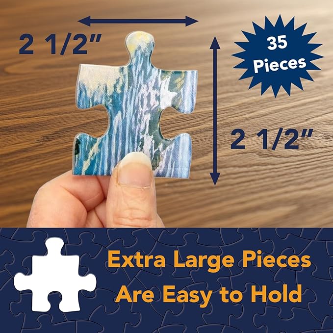 Bits and Pieces Value Set of 3 Large Piece Puzzles for Seniors, 10 in. x 13 in. Winter Cabin, Train, Kitten & Puppy - 35 pc Extra Large Pieces Puzzles for Dementia Seniors, Alzheimer Puzzle