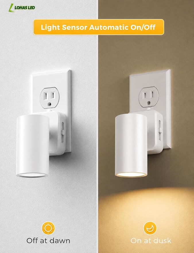 L LOHAS LED Night Lights Plug into Wall,[2-Pack] Wall Spot Lights Indoor with Light Sensor,3000K Soft White Night Lights,for Home Decor Party Bathroom,Hallway