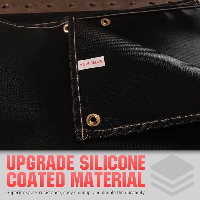 YESWELDER Heavy Duty Silicone Coating Fiberglass Welding Blanket, 4 x 6ft Fireproof Insulation Blanket, 1/3”(8mm) Thickened Weld Cover with Grommets, Thermal Resistant Welding Curtain Mat Grill