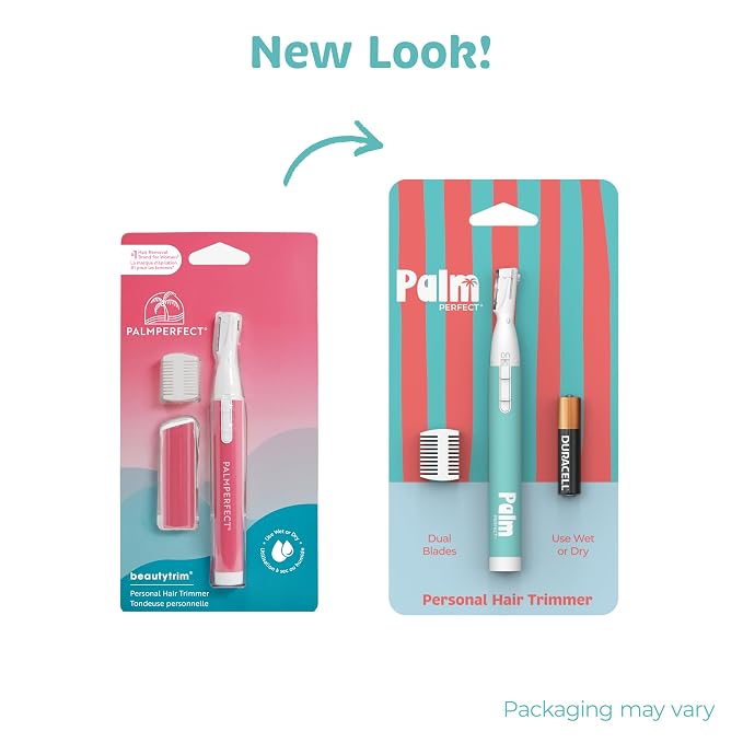 PalmPerfect Personal Hair Trimmer – Painless Precision Shaver for Eyebrows | For Eyebrows, Upper Lip, Ears, and Nose, Stainless Steel Twin-Blade Groomer with Dual-Length Comb & Battery Included