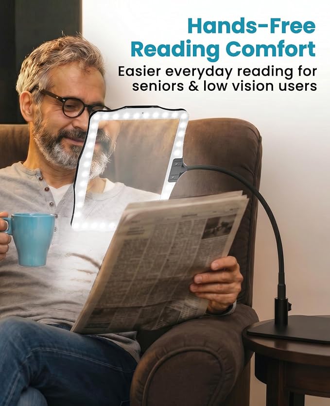 5X Full Page Magnifying Glass with Light and Stand for Reading | 10.6" x 7.8" large lens, reading magnifier for books with hands-free stand; for seniors, low vision, crafts & close wor