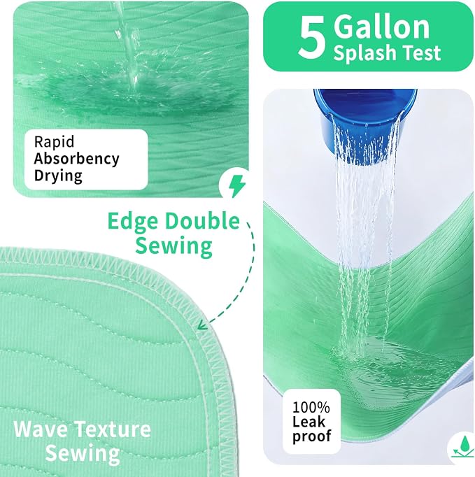 Accompagner Incontinence Bed Pads Washable Waterproof, Ultra-Absorbent Reusable Underpads for Diaper Changing, Nursing, Bedridden, Adults, Seniors, Kids and Dogs (Green, 36"x54"(Pack of 4))
