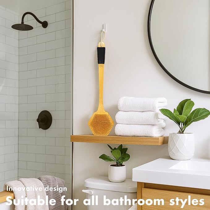 NORTHSONG Body Brush Back Brush Shower Brush Back Scrubber for Exfoliating | Large Head Bath Brush,17.72"Extra-Long Curved Bamboo Handle,100% Boar Bristles,ideal for Elderly,Shoulder Pain,Gift Ready