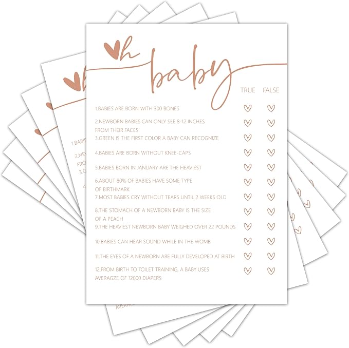 Oh Baby True Or False, Baby Shower Games Cards, Minimalism Boy or Girl Baby Gender Reveal Party Favors Decorations and Supplies, 25 Pcs Double-Sided - C05
