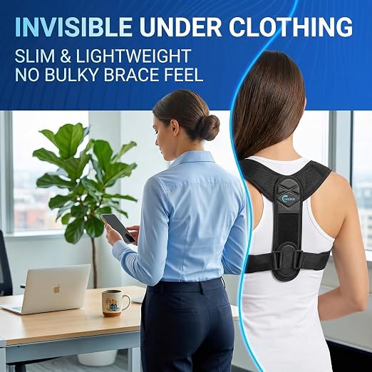 GROKIE Posture Corrector for Women and Men - Back Brace for Rounded Shoulders & Upper Back Support - Breathable Shoulder Brace for Computer Work&Desk Job,Under Clothes Medium(Chest Size 32-45") Black