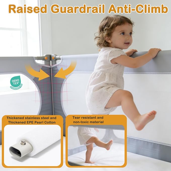 Bed Rail for Toddlers Queen Mattress Size Swing Down Side Rail Guard Rail for Kids