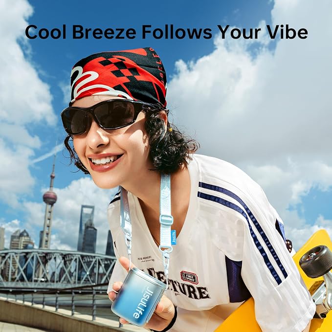 JISULIFE Portable Neck Fan 100 Speeds 40000RPM, Wearable Waist Clip on Fan | 16H Runtime, 4500mAh USB Rechargeable & LED, Personal Mini Cooling Fan, Gift for Women Outdoor/Travel/Camping/Vacation (Blue)