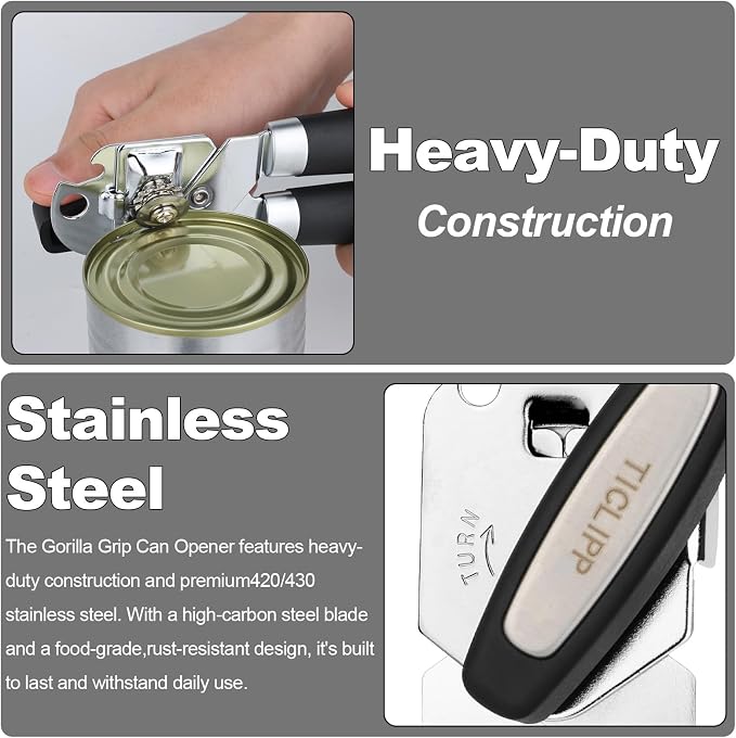 Stainless Steel Manual Rotary Opener, Heavy Duty Ergonomic Arthritis Friendly Handheld Mechanic Tool for Seniors & Arthritic Hands, Black