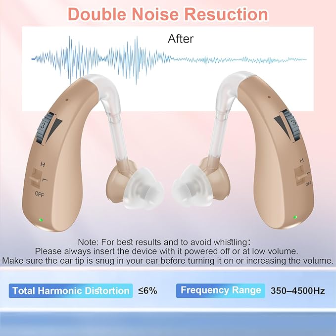 Rechargeable Hearing Aids for Seniors, with Noise Cancelling and Volume Control, Amplifier for Adults Hearing Loss, Portable Behind-the-Ear Aid