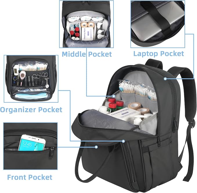 MATEIN Medical Backpack, 17 Inch Laptop Backpack with Removable Organizer | Work Clinical Bag for Business, Extra Large, Waterproof, Anti Theft, Padded Womens Nurse Bag for College, Travel, Home, Black