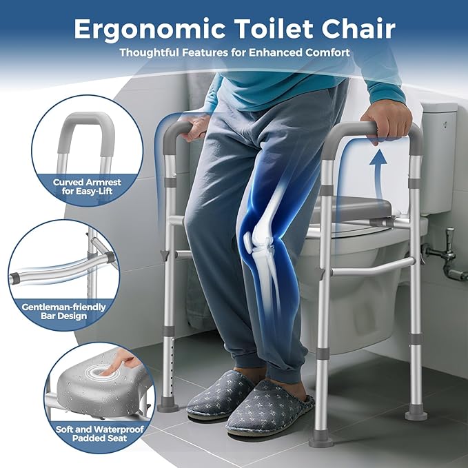 Raised Toilet Seat with Handles for Elderly, Toilet Seats Risers for Seniors,Adjustable Height & Width 400 lb Handicap Pregnant Elavted Toilet Seat Chair, Fits Any Toilet