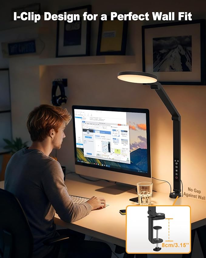 Desk Lamp, ZAPLIT 10W LED Desk Light with Clamp & Adjustable Arm for Home Office, Touch Control Eye-Care Light for Reading with 5 Color Temps (1700K-6000K) & 10 Brightness, Timer, USB Adapter Included