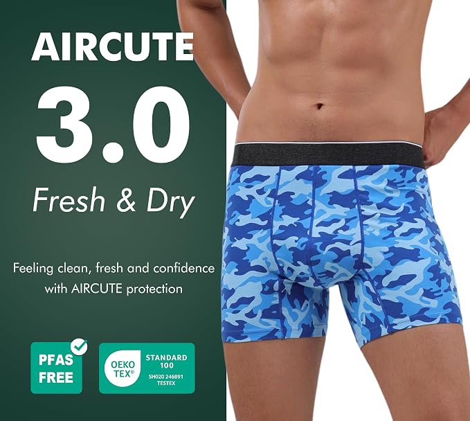 AIRCUTE Washable Urinary Incontinence Soft Underwear for Men Dry Performance Boxer Briefs for Bladder Leaks, 1 Pack (2X-Large, Blue-Camouflage)