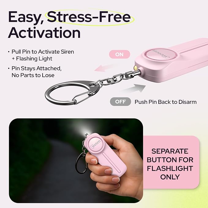Personal Safety Alarm Keychain for Women 130dB, 3 Pack, Black Pink Blue | LED Light, Panic Pin, Self-Defense Siren Device, Emergency Whistle Alternative for College, Travel, and Night Walk