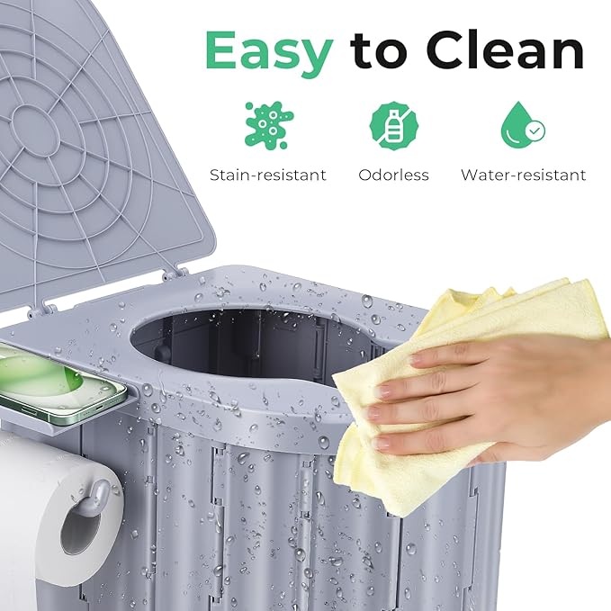 Sckee Camping Toilet, Portable Toilet for Adults, Portable Travel Folding Toilet with Lid and Paper Holder, Compact Potty for Car, Camp Toilet Portable Toilet for Camping, Hiking,Truck, RV, Beach