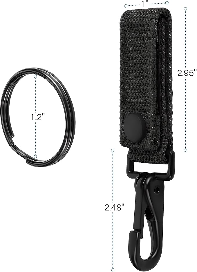 2-Pack Heavy Duty Belt Keeper Clip Key Holder with Metal Key Fob, Nylon MOLLE Strap, Key Ring