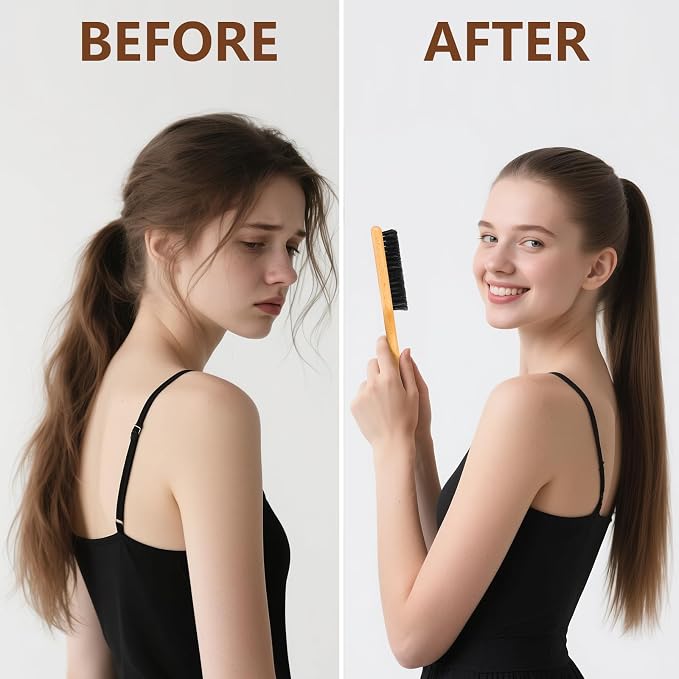 SWEET VIEW Boar Bristle Slick Back Hair Brush | Smooth Flyaways, Frizz, Sleek Ponytail, Buns and Edge Baby Hair, Gel Comb Styling Accessories for Girls, Kids and Women