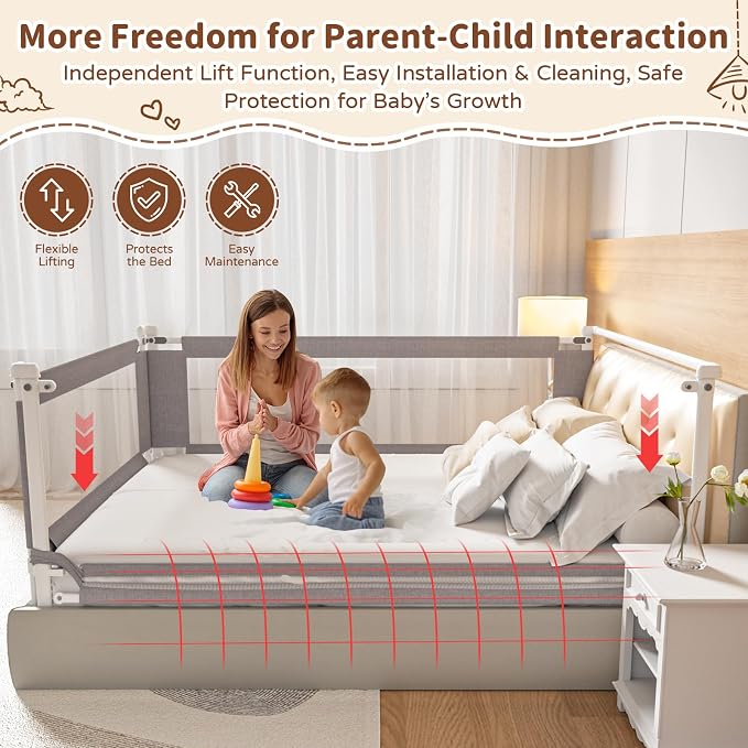 Bed Rail for Toddlers,1-Piece Height Adjustable Bed Guard Rail for Toddlers, Kids Safety Guard Rails for Twin Full Queen King Size (Gray, 1 Piece Side:39")