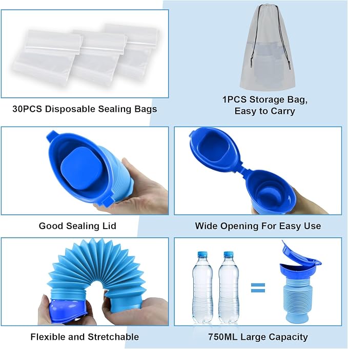 Pee Bottles for Men,Portable Urinal for Men,Collapsible Urine Bottle 750ML | Car Urinals for Men and Women,Emergency Urinal Bottle Shrinkable Pocket Toilet for Travel,Camping,Traffic Jam,Road Trips