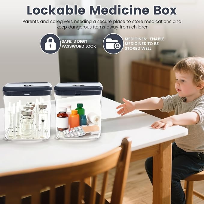Small Lock Box for Safe Medication,Clear Lock Box with Combination Code,Locked Medicine for Pills First Aid,Lockable storage box for Snack/Fridge/Food/Phone medicine Organizer 5.5x5.5x5.6in