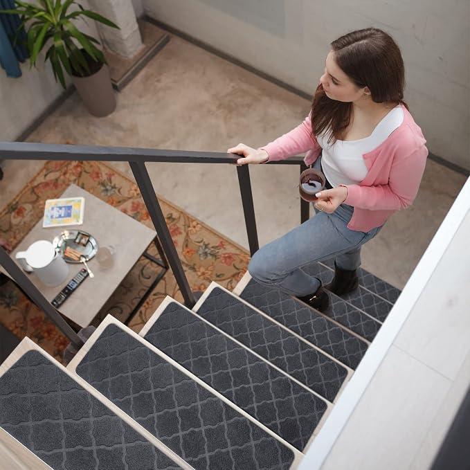 Stair Treads for Wooden Steps 15pcs 8x30in Non-Slip Stairs Carpet Runner | Indoor Stair Mats for Kids Elders and Pets