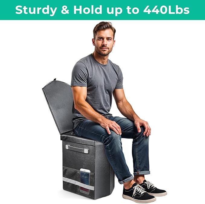 2026 Upgraded XL Portable Toilet for Adults,Tall Camping Toilet with Lid and Convenient Carry Bag, Portable Potty for Camping, Hiking, Car Travel,Truck, RV, Boating, Road Trips, Beach (Black, 17.5''H)