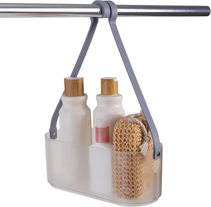 Bath Bliss 2 Way Deluxe Convertible Shower Caddy | Hang Over Shower Head or Shower Door | Bathroom Organization | Self Draining | Rust Resistant Plastic | Frost