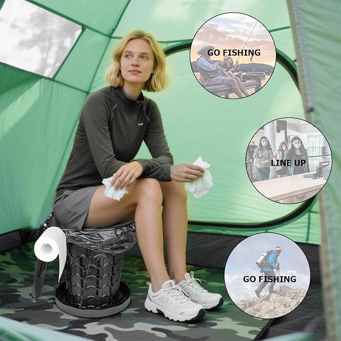 2026 Upgraded XXL 18.7"H Portable Toilet for Adults with Carring Handle for Camping, Adjustable Outdoor Toilet, Folding Collapsible Travel Potty with Storage Bag for Hiking, Tent, Boat, Beach
