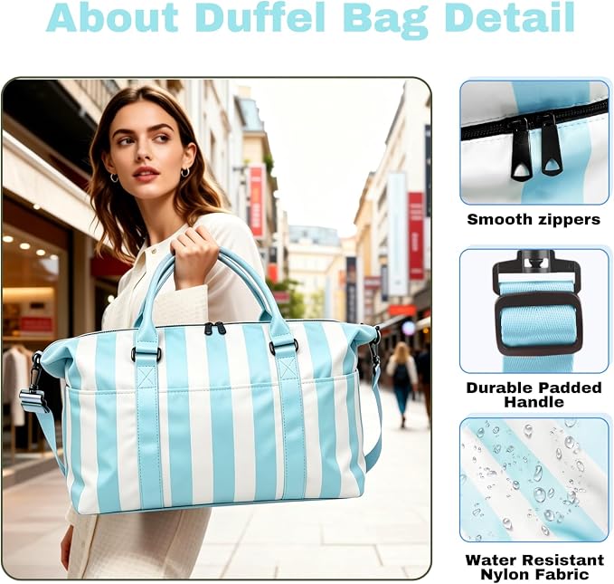 Travel Duffle Bag for Women, Carry On Weekender Tote with Trolley Sleeve | Waterproof overnight bag for gym, sports, hospital stays, labor and delivery; spacious carry-on design for short trips.
