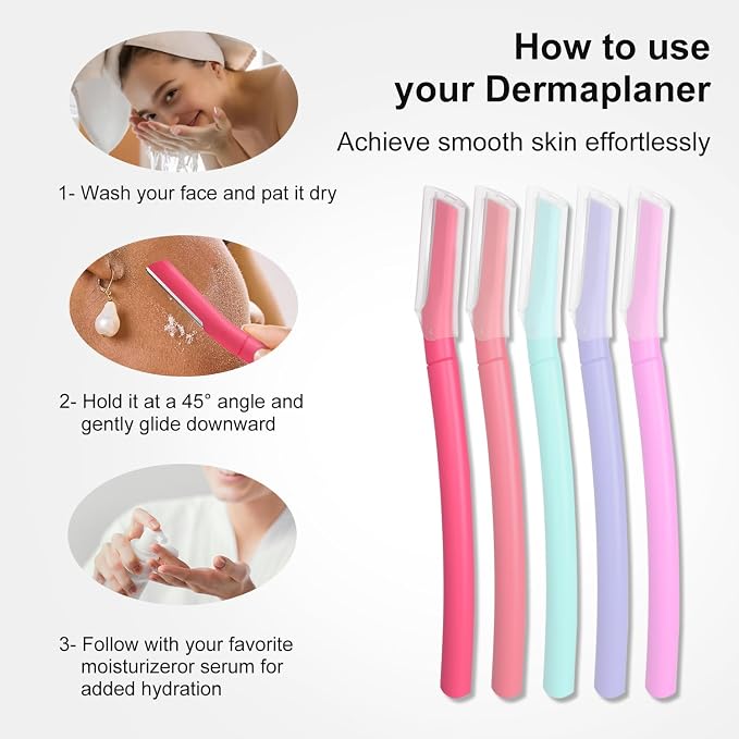Dermaplane Razor for Women, Facial Razor, Peach Fuzz Remover, 10ct Coral | Disposable Dermaplaning Tool for Facial Hair Removal & Exfoliation, Microblade Design, Easy Replacement for Home & Travel