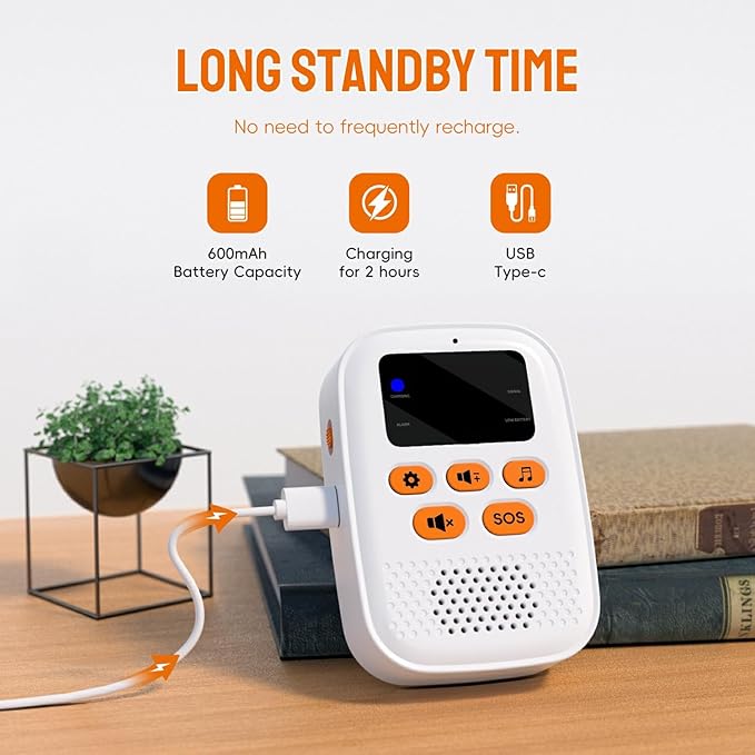 Wireless Caregiver Call Button Alarm, Portable Caregiver Pager for Seniors Patients 1 Bracelet Button & 1 Digital Display Receiver