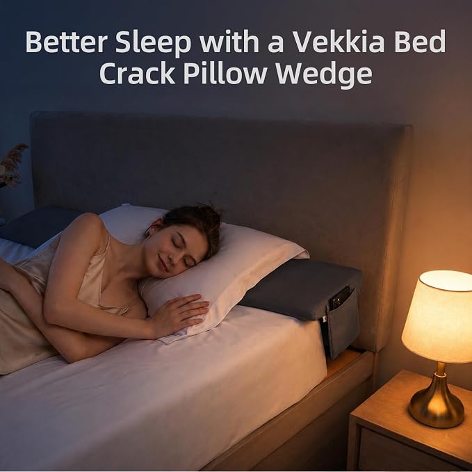Vekkia King Bed Wedge Pillow for Headboard Gap, Mattress Gap Filler Pillow to Cover 0-6" Gap, Bed Wedge Gap Filler with High-Density Foam, Removable Washable Cover, Gray, 76"x10"x8.5"