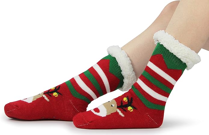 BenSorts Women Winter Thick Slipper Socks with Grippers Non Slip Warm Fuzzy Socks Christmas Gifts