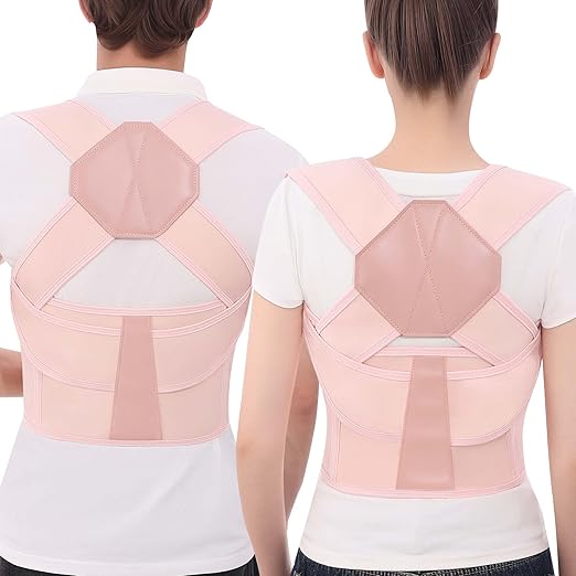 Posture Corrector for Women and Men Back Brace Upper Back Support Adjustable Breathable Shoulder Straightener Hunchback Correction Clavicle Back Pain Relief Comfortable Daily Wear Pink Small