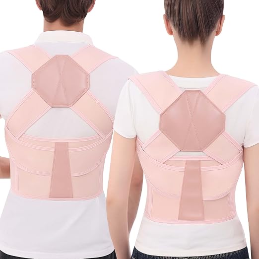 Posture Corrector for Women and Men Back Brace Upper Back Support Adjustable Breathable Shoulder Straightener Hunchback Correction Clavicle Back Pain Relief Comfortable Daily Wear Pink XX-Large