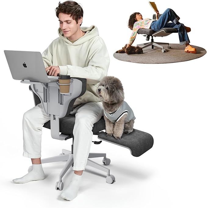 Newtral Freedom-X Criss Cross Chair with Wheels & Amrests- Cross Legged Office Chair with Laptop Tray, Multi-Position Recliner Chair, Adjustable Ergonomic Chair, Relax, Work from Home