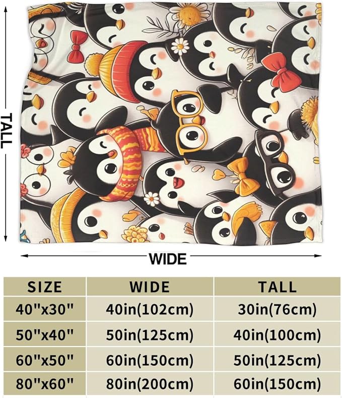 Funny Penguin Blanket Soft Warm Cute Kawaii Penguin Plush Throw Blanket Cozy Flannel Fuzzy Fleece Bedding Stuff Animal Decor Blanket Gifts for Lover Girls Boys Kids Teens Adults Women 60"x80"