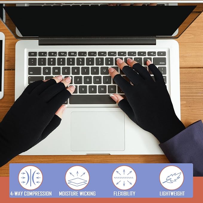 6 Pairs Arthritis Compression Gloves for Women Men Fingerless Hand Compression Gloves for Typing, Driving and Work