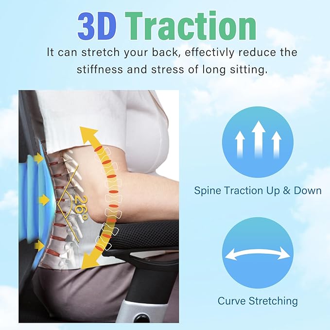 comrelax Back Massager with Heat & Traction & Vibration, Chair Massager Pad, Seat Massage for Pain Relief Deep Tissue, Lumbar Traction, PU Leather, Foldable, for 5’1” to 6’1”