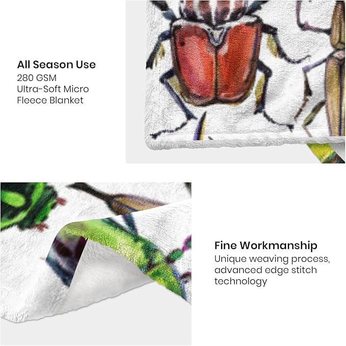 Beetle Baby Blanket 30x40 Inches - Ultra Soft Bugs Print Flannel Throw Blankets - Colorful Insect Nursery Blanket for Infants & Toddlers - Crib & Stroller Blanket - Bug Lover Gift for Kids