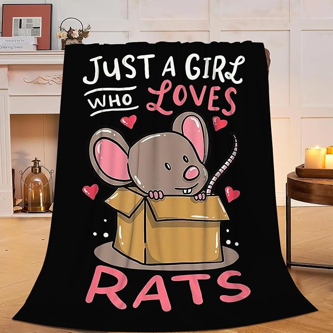 Just A Girl Who Loves Rats Blanket Soft Cozy Mouse Rat Plush Throw Blanket Warm Animal Flannel Fleece Stuff Decor Blanket Gifts for Lover Teens Kids Girls Boys Women Adults Bed Travel 60"x80"