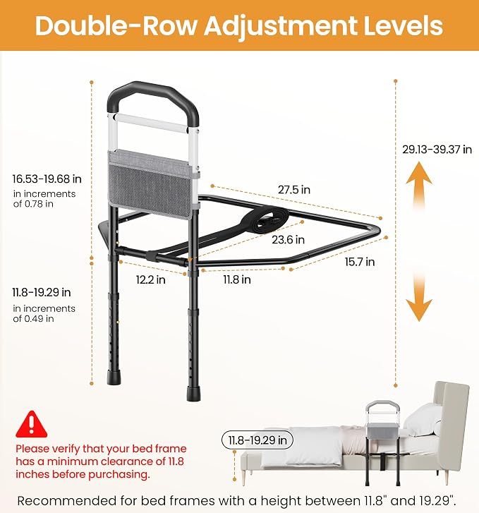 HOMLAND Bed Rails for Elderly Adults Safety, Stability with Wider Base | SGS Tested & ASTM Compliant, Adjustable, 350lb Support, Tool-Free, Fits Twin to King, Alloy Steel Material, Black