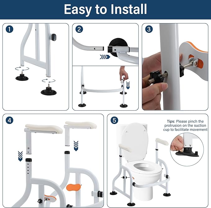 Toilet Safety Rails with Adjustable Handrails, 350 Lbs Weight Capacity Metal Toilet Rails, Toilet Safety Frame for The Elderly, Pregnant Woman, Patient