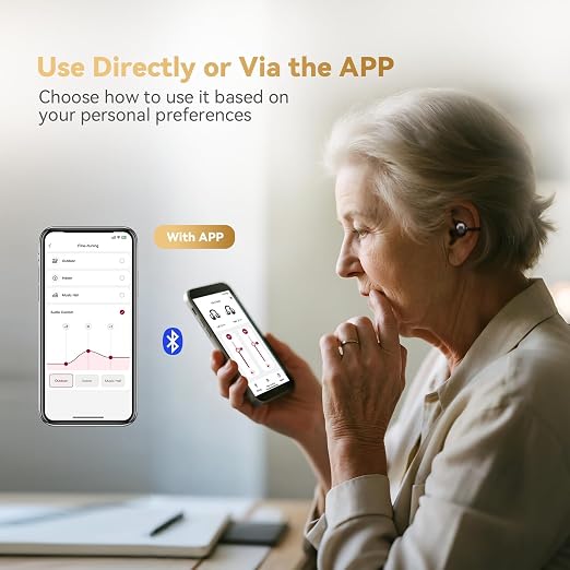 Hearing Aids for Seniors with Hearing Loss, Bluetooth Rechargeable Hearing Aids with APP Control, Open Ear Design to Prevent Itching from Sweating, 7-Level Volume Adjustment